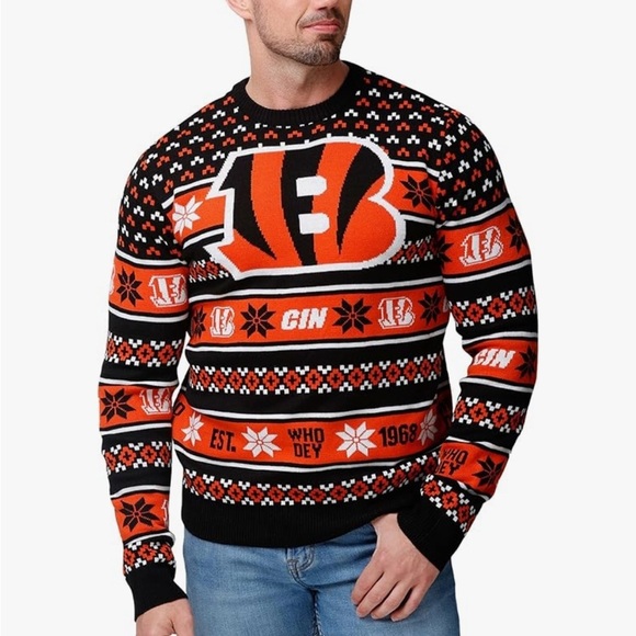 Cincinnati Bengals Men's Sweater NEW FOCO NFL Large Ugly Christmas Orange Black